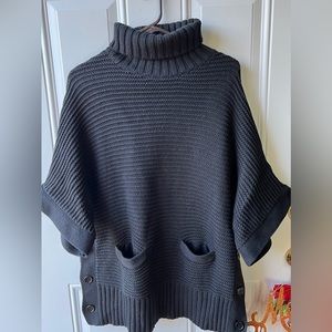 J Crew Women's Black Chunky Knit Turtleneck Poncho Sweater Size Small